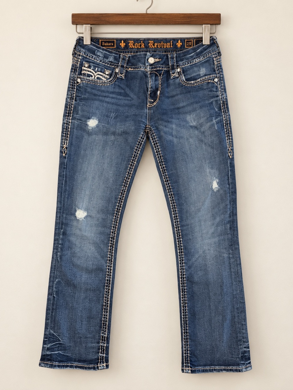 Rock Revival Sukara Crop Jeans Women’s Size 29 Distressed Embellished